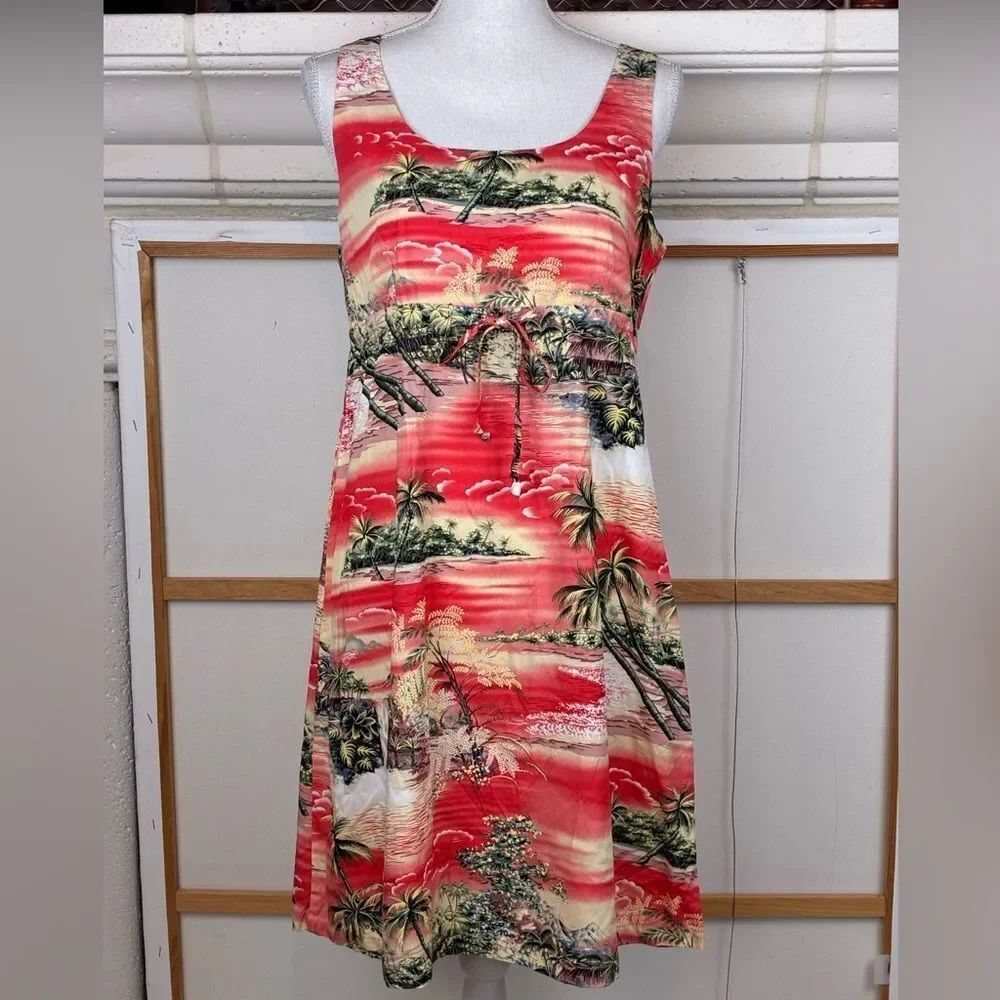 Puanani NWT Hawaiian Made Scenery Print Sleeveless A-Line Dress real deal!
